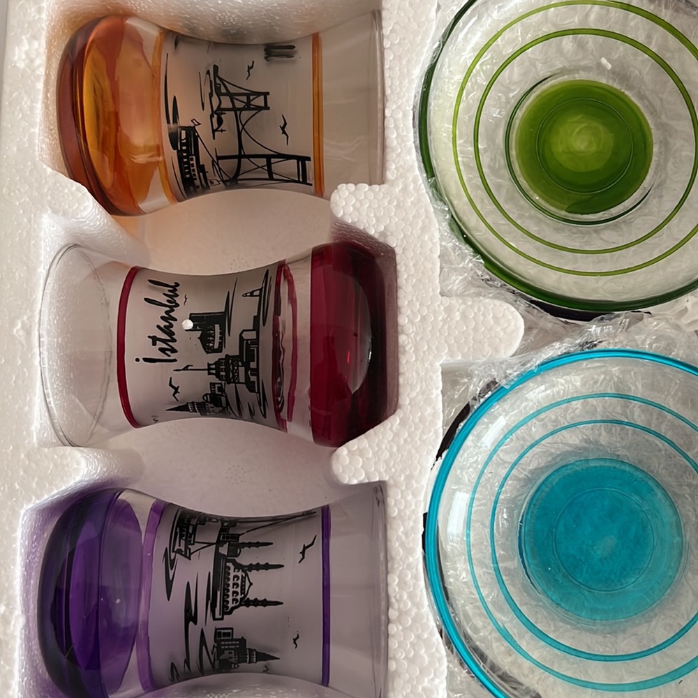 6 sets of tea cups saucers from Turkey. 6 different colors. - Picture 4 of 4